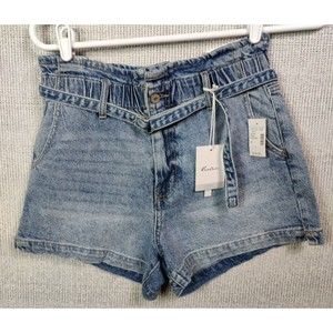 NWT Kancan Jean Denim High Rise Paper Bag Shorts Size 28